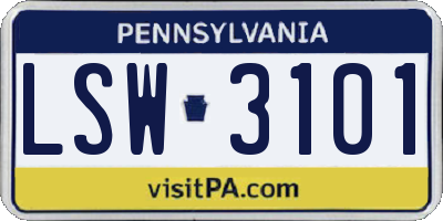 PA license plate LSW3101