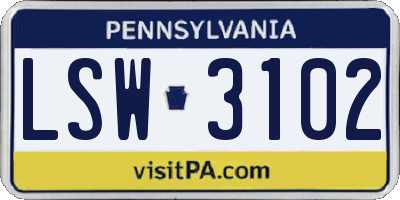 PA license plate LSW3102