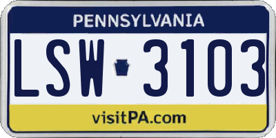 PA license plate LSW3103