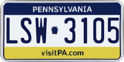 PA license plate LSW3105