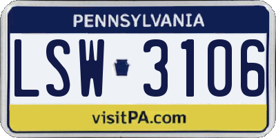 PA license plate LSW3106