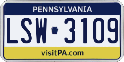 PA license plate LSW3109