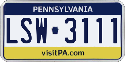 PA license plate LSW3111