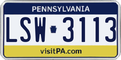 PA license plate LSW3113