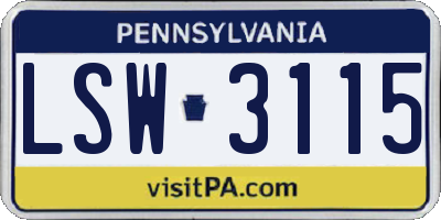 PA license plate LSW3115