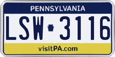 PA license plate LSW3116