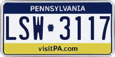 PA license plate LSW3117