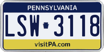 PA license plate LSW3118