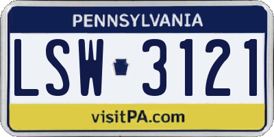 PA license plate LSW3121