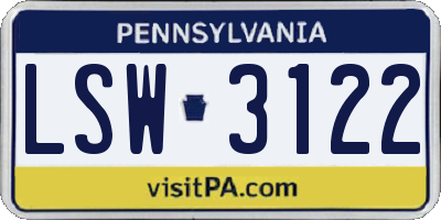 PA license plate LSW3122