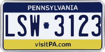PA license plate LSW3123