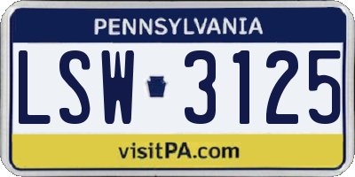 PA license plate LSW3125