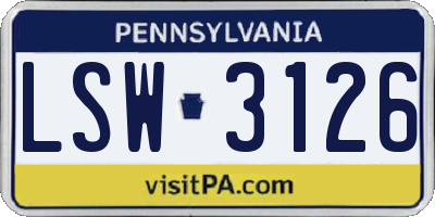 PA license plate LSW3126
