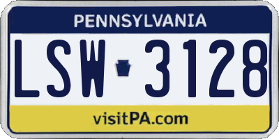 PA license plate LSW3128
