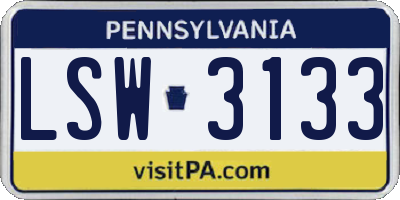 PA license plate LSW3133