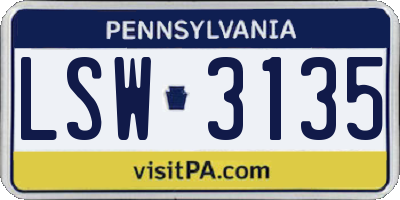 PA license plate LSW3135
