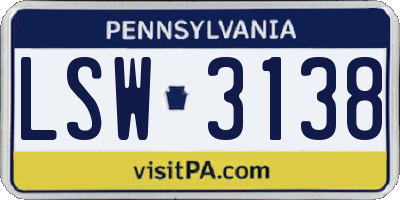 PA license plate LSW3138