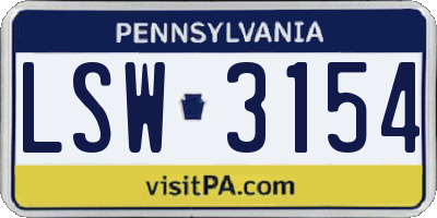 PA license plate LSW3154