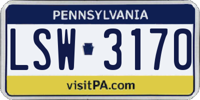 PA license plate LSW3170