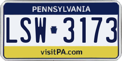PA license plate LSW3173