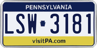 PA license plate LSW3181