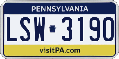 PA license plate LSW3190