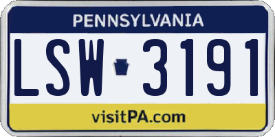 PA license plate LSW3191