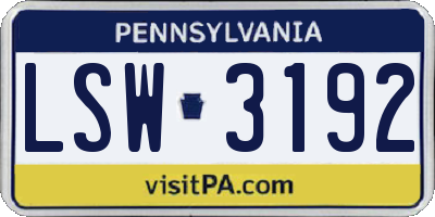 PA license plate LSW3192