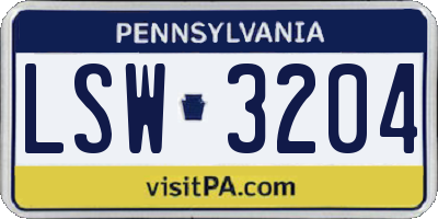 PA license plate LSW3204
