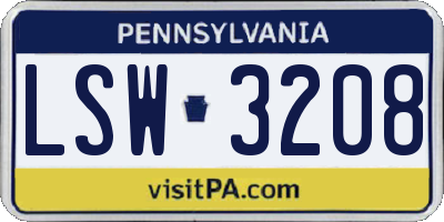 PA license plate LSW3208