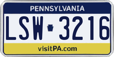 PA license plate LSW3216