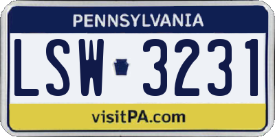 PA license plate LSW3231