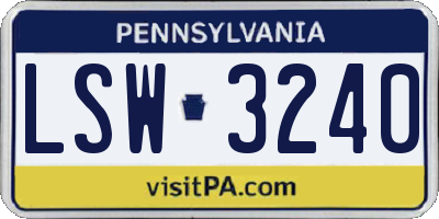 PA license plate LSW3240