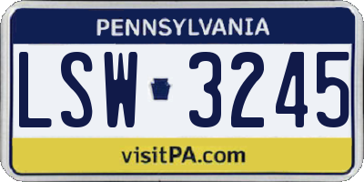 PA license plate LSW3245