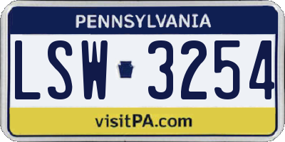 PA license plate LSW3254