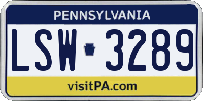 PA license plate LSW3289