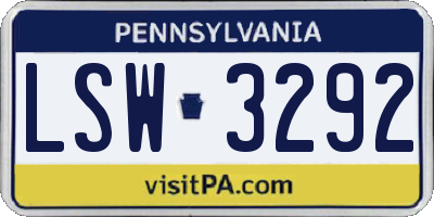PA license plate LSW3292