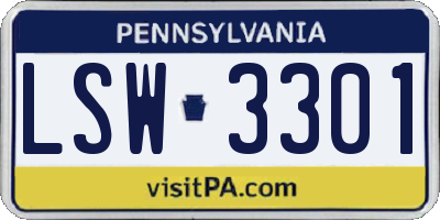 PA license plate LSW3301
