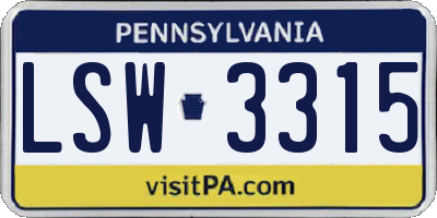 PA license plate LSW3315