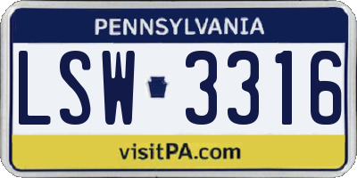 PA license plate LSW3316