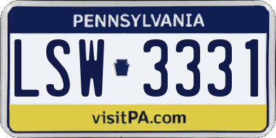 PA license plate LSW3331