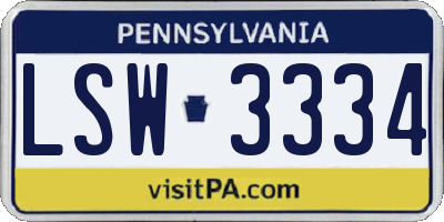PA license plate LSW3334
