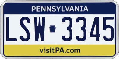 PA license plate LSW3345