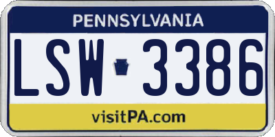 PA license plate LSW3386