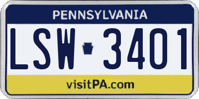 PA license plate LSW3401
