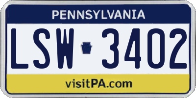 PA license plate LSW3402