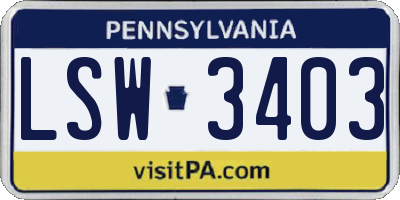 PA license plate LSW3403