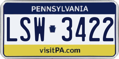 PA license plate LSW3422