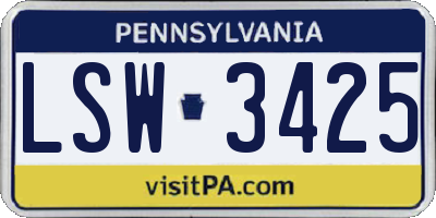 PA license plate LSW3425