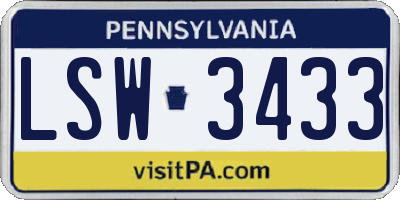 PA license plate LSW3433